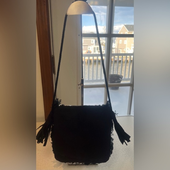 Shashi | Black Metallic Embellished Beaded Shoulder Bag - Picture 13 of 16